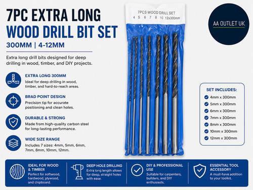 7pc extra long wood drill - 7pc,