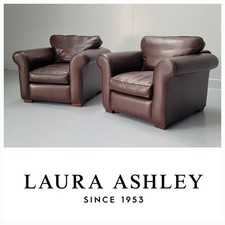 Pair Superb Laura Ashley Burgess armchairs, Dark Brown Leather, RRP £1100+ each