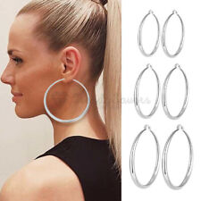 40-80MM Large Circle 925 Sterling Silver Filled Women Thick Hoop Earrings Gift