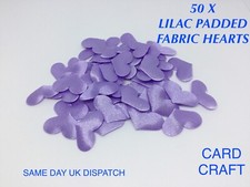 50 X  LILAC FABRIC PADDED  HEARTS APPLIQUÉ EMBELLISHMENTS CRAFT CONFETTI CARD