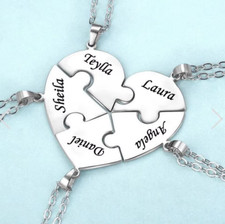 Custom Heart Pendant Engraved Name Puzzle Necklace Personalised Gift