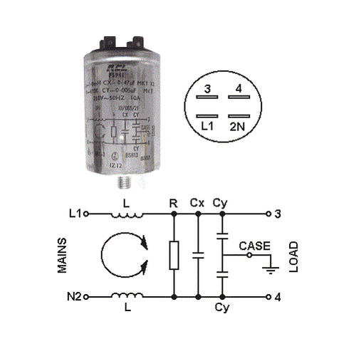 Mains filter stud - mains, mounted