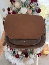 Joules Wool Tweed Tartan Darby Two crossbody bag Brown Faux Leather