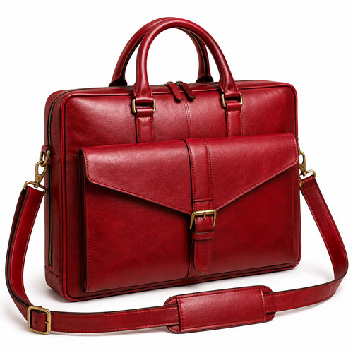 Red leather office briefcase - leather,
