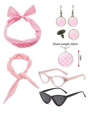Ladies 1950s Costume Accessory 50s Grease Scarf Headband Glasses Earring Set