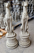 Large Pair of Greyhound Statues on Pedestal Garden Concrete Stone Ornaments Deco