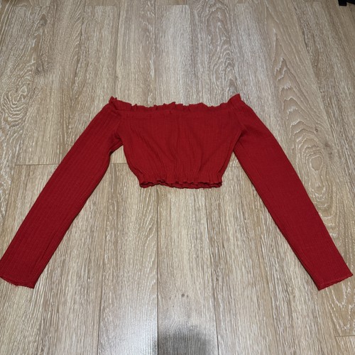 Red ribbed off the shoulder - ribbed,