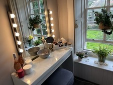 IKEA Malm Dressing Table, White and Vanity Lights.