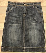 mantaray size 10 blue denim pencil skirt pocket jeans Distressed Faded Knee Vgc￼