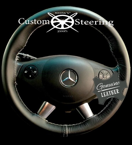 Black leather steering wheel - black,