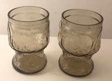 Fidenza Smoke Glass Tumblers Citrus Themed Embossed Vintage 1960s Italy x 2