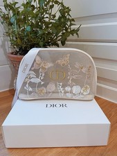 GENUINE Dior Cream Beige Embroidery Butterfly Mesh Makeup Bag