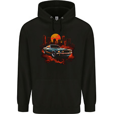 Muscle Car City Backdrop With City Landscape Mens 80% Cotton Hoodie