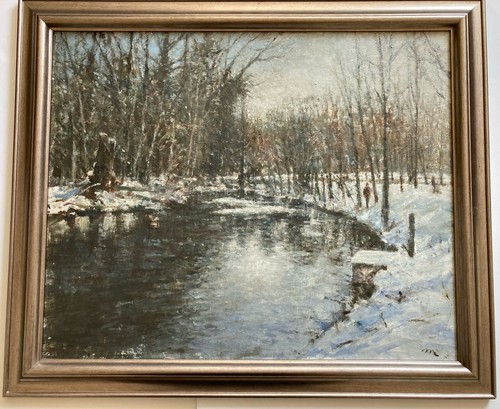 Vintage oil painting snowy - vintage,