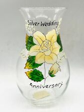 VINTAGE JO NORTH - SILVER WEDDING ANNIVERSARY HAND PAINTED FLOWER VASE GIFT