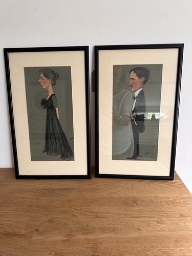Pair vintage caricatures - of,