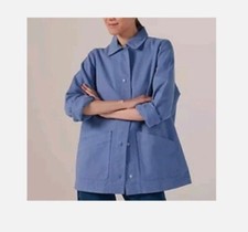 Denim & Co Cotton Twill Casual Oversized Jacket  Washed  Blue Size Med