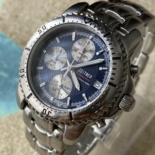 Zeitner Watch COMMANDO Mens Vintage 1996 Chronograph Blue Dial Steel 39mm Case