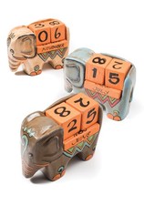 Perpetual Calendar Elephant 10cm Wooden Blocks Hand Painted Eco Fair Trade Gift