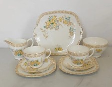 Windsor Bone China Floral Tea Set For 2. Tea Trios, Milk Jug, Sugar Bowl & Plate