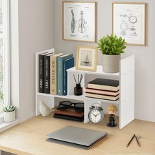 Wood Desktop Bookcase Book Shelf Expandable Desk Organiser Office Storage