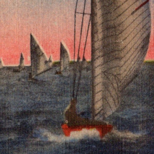 Vintage postcard linen sail - linen,