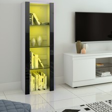 Tall Display Sideboard Cabinet Bookcase Units 3 Glass Shelves with LED Light