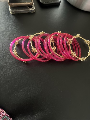 Pink kashmiri glass bangles - kashmiri,