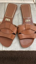 ZARA leather Tan Flat Sliders