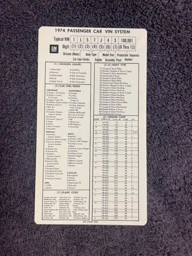 1974 vin chart general motors - 1974,