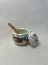 Portmeirion Mustard Pot with Wooden Spoon and Lid Very Good Condition