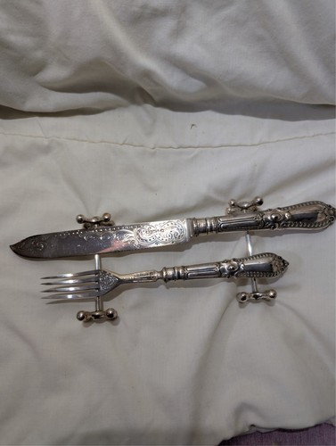 Solid silver knife and fork - silver,