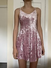 Forever 21 Pink Velour Skater Dress Mini Dress Fit & Flare Strappy Dress S Uk 8