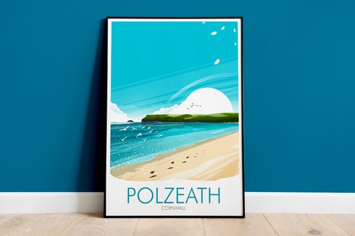 Polzeath beach print travel - polzeath,