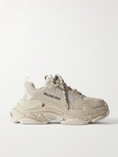 BALENCIAGA Triple S Logo-embroidered Leather Nubuck and Mesh Sneakers Size 38