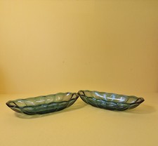 Vintage Anchor Hocking Banana Split Glass Dishes Blue Teal Glass Set of 2 Rare