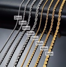 Women Men Gold Silver Twisted Rope  Hip Hop Stainless Steel Long Chain Necklace