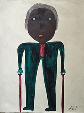 Mose Tolliver Signed American Folk Art Oil Painting – Vintage Art on Canvas