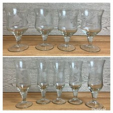 Vintage Etched Wine Glasses Set of 9 Grape Vine Pattern Amber Stem Stemware