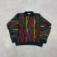 Vintage Coogi knitted jumper 1/4 Button up 3D Abstract Patterned chunky knit
