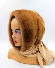 Fur Hat Scarf  Womens Winter Mink Hooded Kerchief Bonnet Shawl Warm Headdress