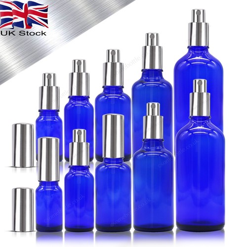 Blue glass bottle with silver - bottle,