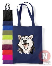 Siberian Husky dog tote bag canine art fun shopping 100% cotton environmental 