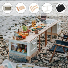 Large Outdoor Camping BBQ Storage Box Folding Wood Table With Lamp Car Trunk Box