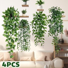 4X Artificial Hanging Plants in Pots Indoor Fake Trailing Plants Home Office UK