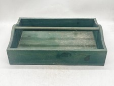 VINTAGE GREEN WOODEN CARRY TRAY GARDEN TOOL BOX RUSTIC STORAGE CADDY HANDLE