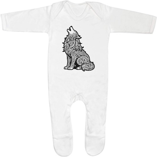 Wolf howling baby sleepsuit - baby,