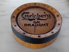 Vintage Carlsberg on Draught Wall Clock Barrel End Faux Wood Breweriana Man Cave