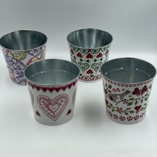 4x Emma Bridgewater Small Metal Tin Plant Pots Hearts/Birds • M&S Flower Shop 