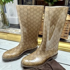 Authentic Gucci GG Monogram Wellington Boots Brown EU 37 UK 4